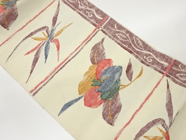 JAPANESE NAGOYA OBI / TSUMUGI / WOVEN FLORAL PLANTS